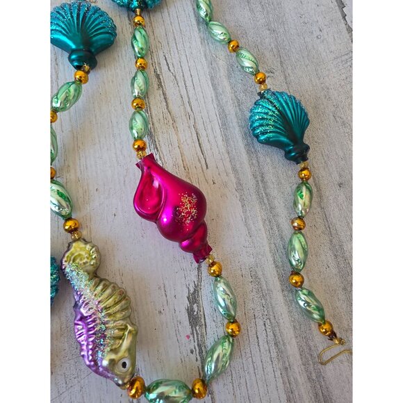 Vintage radko seafoam seahorse Garland shell green glitter Xmas tree - Picture 4 of 10